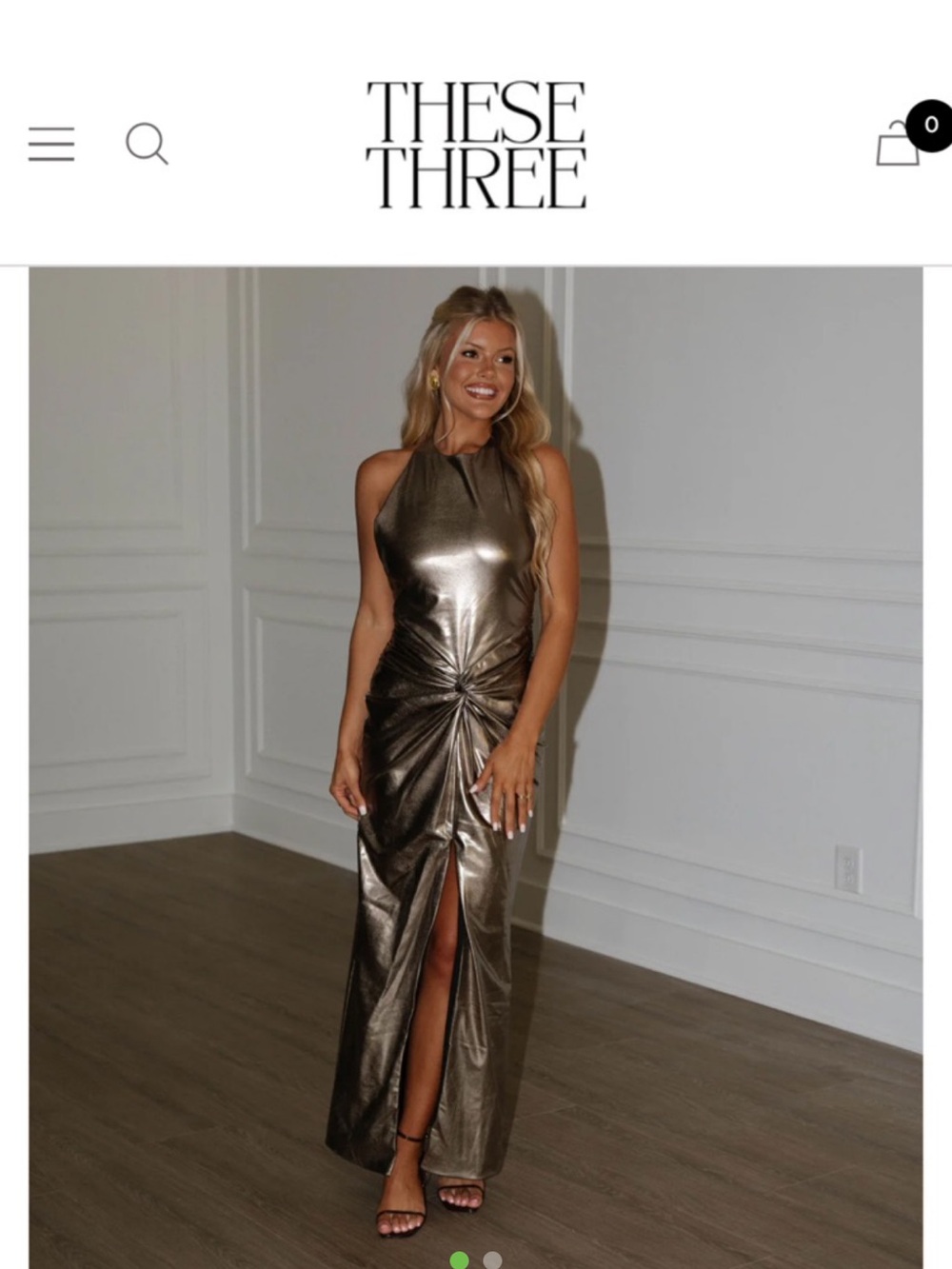 Halter Metallic Bronze Maxi Dress with Front Twist